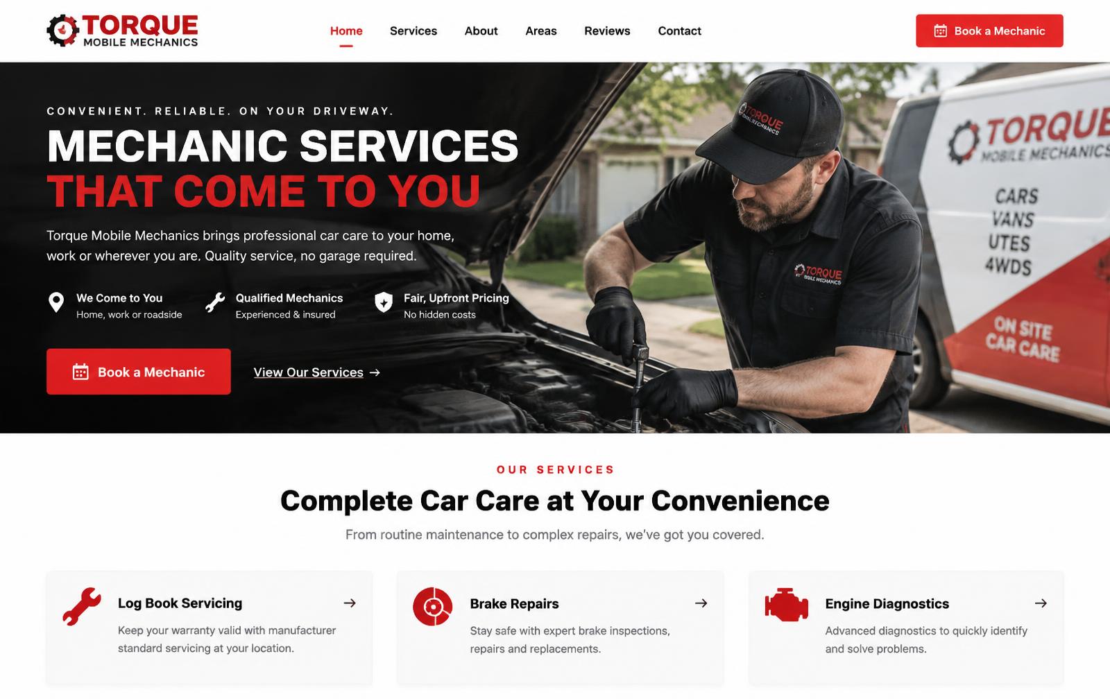 Torque Mobile Mechanics – Mobile Mechanic Services website design concept